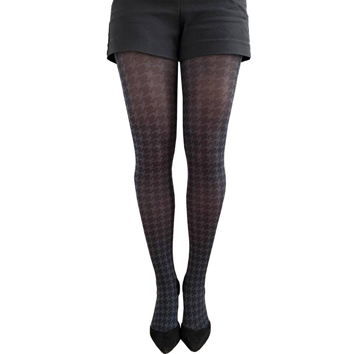 Malka Chic - Wholesale Panty's - Dames - Zwart en grijs Houndstooth panty voor dames1