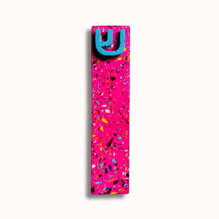 Mezuzah Case - Hot Pink & Rainbow Terrazzo Modern Judaica for wholesale by The Materials Design Co.