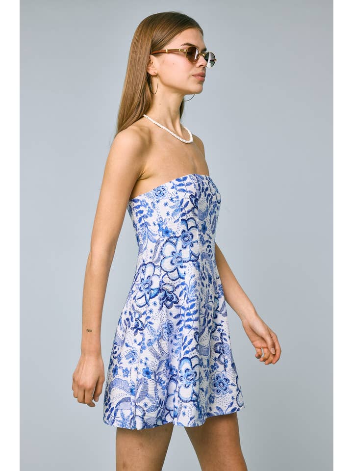 BOHEMIAN BLUE LINE TRIM TUBE PLAIN MINI DRESS for wholesale on Faire