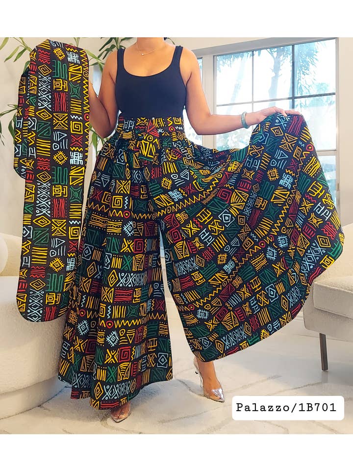 India Batik – Großhandel Set aus Oberteil und Hose (NICHT Loungewear) – Damen – Palazzo Hosen- und Wickelbluse - Schwarz/Rasta