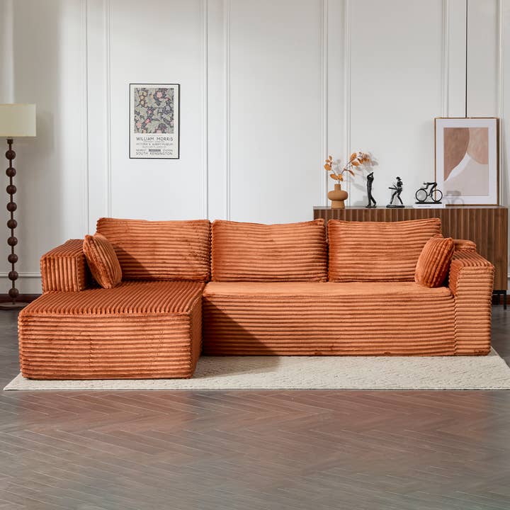 Brown Corduroy Compression Sectional - L Shape Sleeper for wholesale by 39F Inc.
