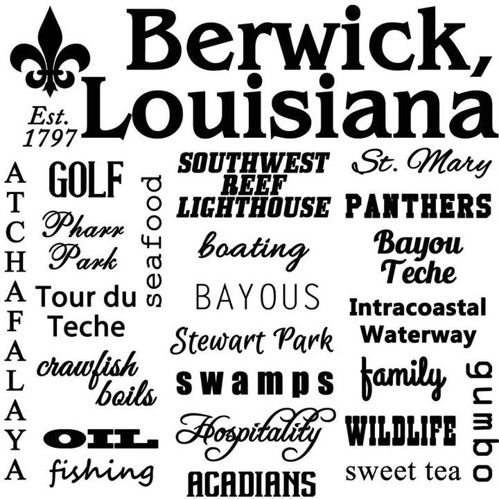 Berwick, Louisiana, Souvenir Collage Kitchen Towel for wholesale by Distinctive Design Wholesale