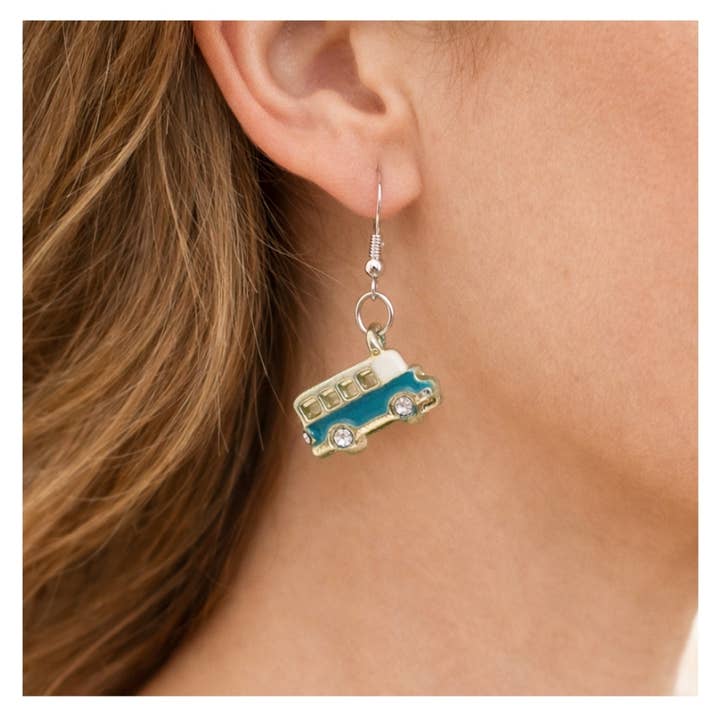 Retro Hippie Bus Earrings, Dangle Earrings for wholesale by EarthlieTreasures