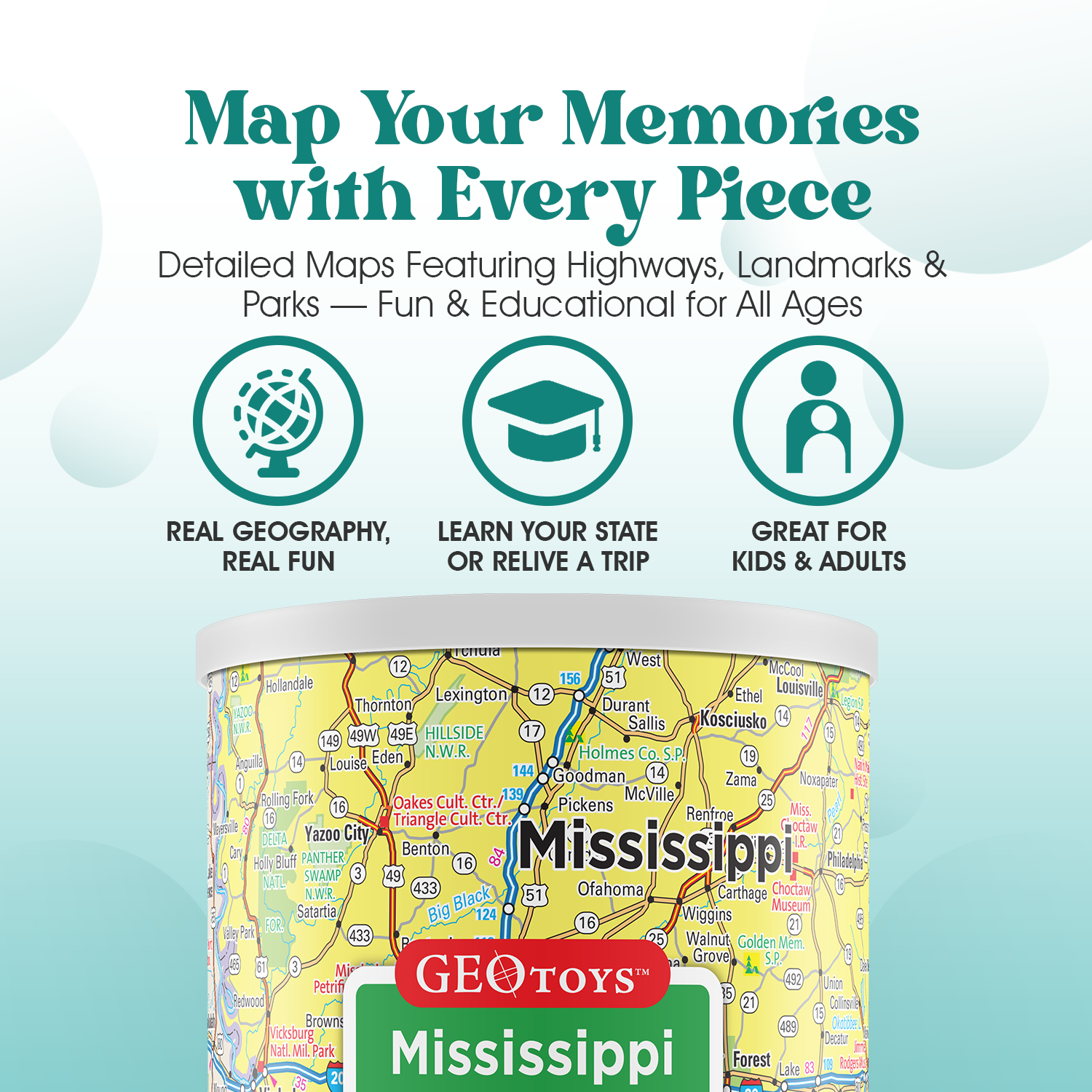 Geotoys - Wholesale Puzzle - Kids - Geotoys 100-piece Mini Puzzle - Mississippi3