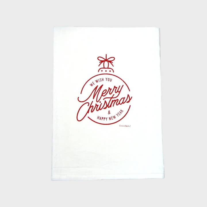 Green Bee Tea Towels - Wholesale Tea Towel - Merry Christmas Wish Towel | Tea Towels | Festive Dish Towel