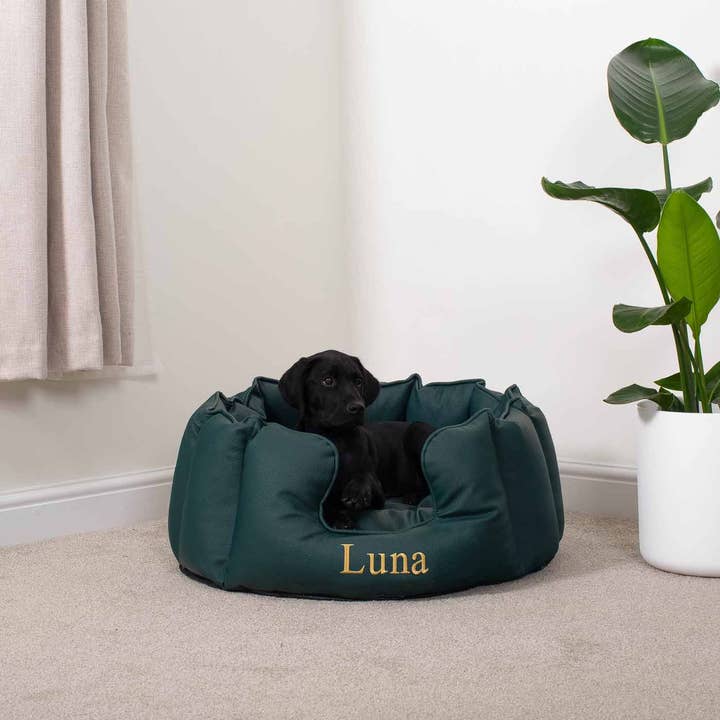 High Wall Bed With Removable Covers in Rhino Tough Forest Faux Leather by Lords & Labradors for wholesale on Faire