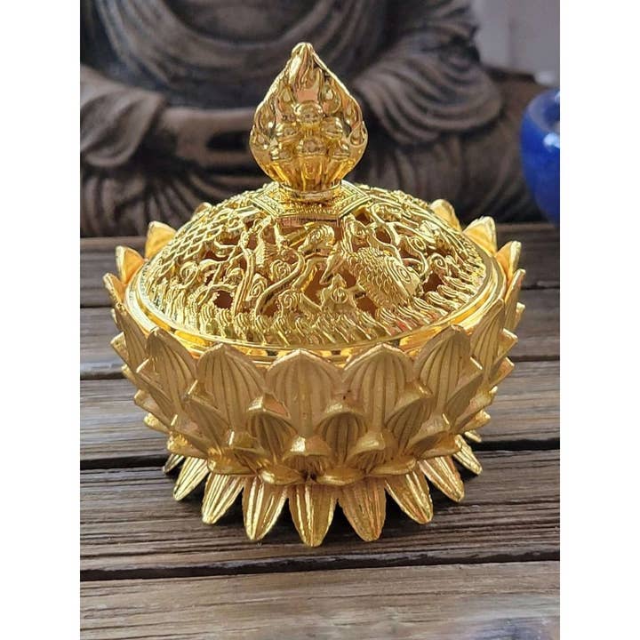 Small Lotus Incense Holder, Brass Metal Incense for wholesale by My Magic Place Shop