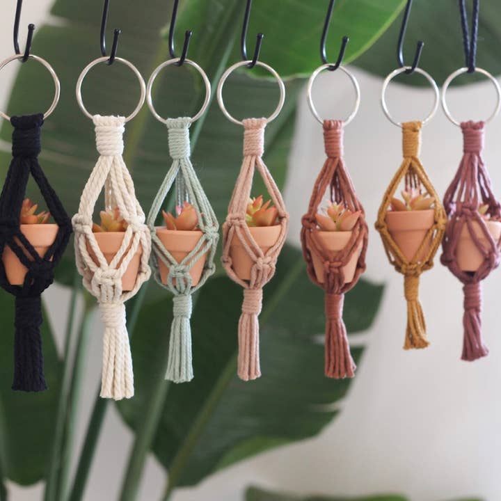 Gemini Rain - Wholesale Car Decorative Charm - Unisex - Mini Macrame Plant Hanger | Macrame Car Charm