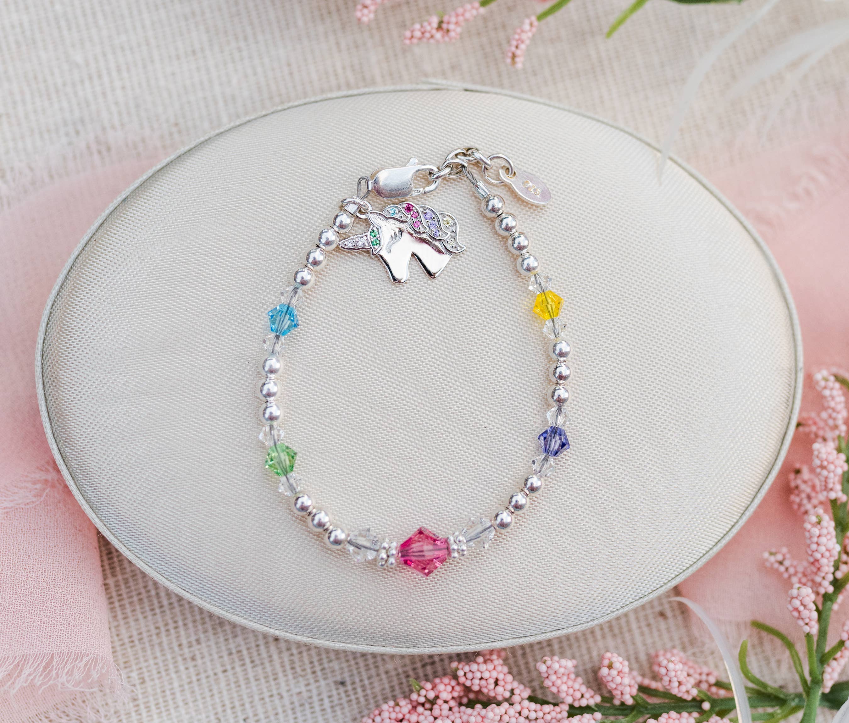 Cherished Moments - Venta al por mayor Pulseras de abalorios/colgantes - Pulsera de plata de ley con diseño de unicornio arcoíris, regalo para niñas3