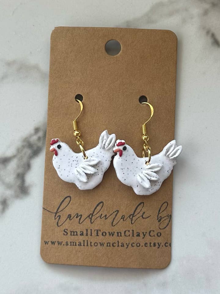 Spotted Chicken Dangle for wholesale by SmallTownClayCo