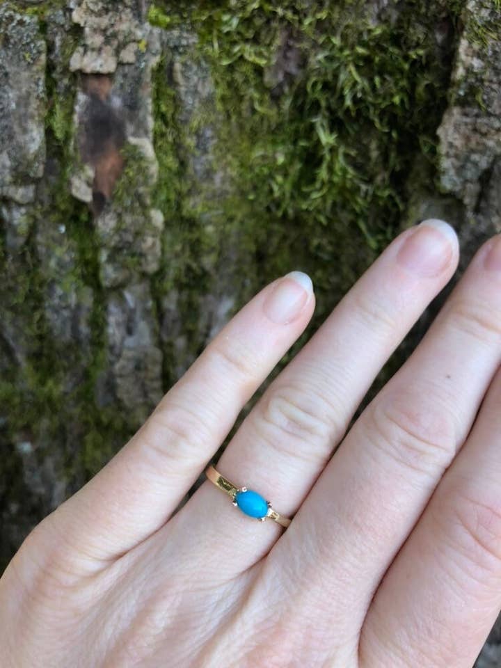 Kingman Bohemian Turquoise Handcrafted Gold Ring for wholesale by Peaces of Indigo
