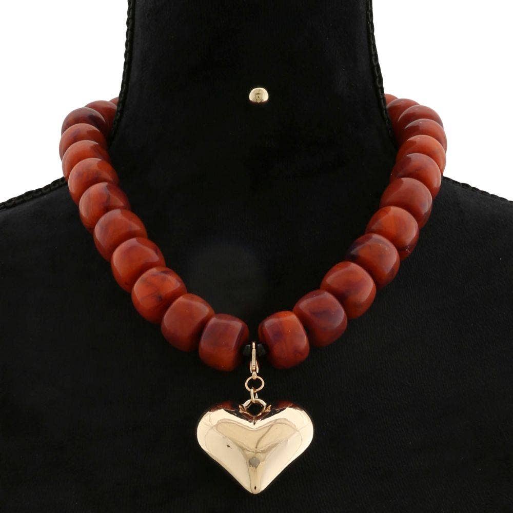 anbfashion - Wholesale Pendant/Charm Necklace - PUFFY HEART PENDANT BEADED NECKLACE TNE-23842