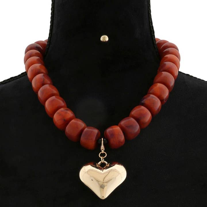 anbfashion - Wholesale Pendant/Charm Necklace - PUFFY HEART PENDANT BEADED NECKLACE TNE-23842