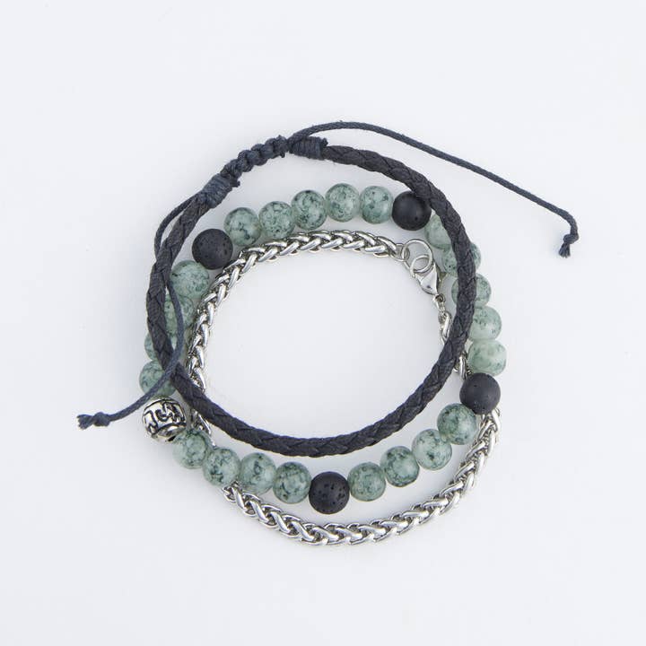 Elsie & Zoey - Wholesale Beaded Bracelet - Shiloh Unisex Beaded and Wheat Chain Bracelet Set1