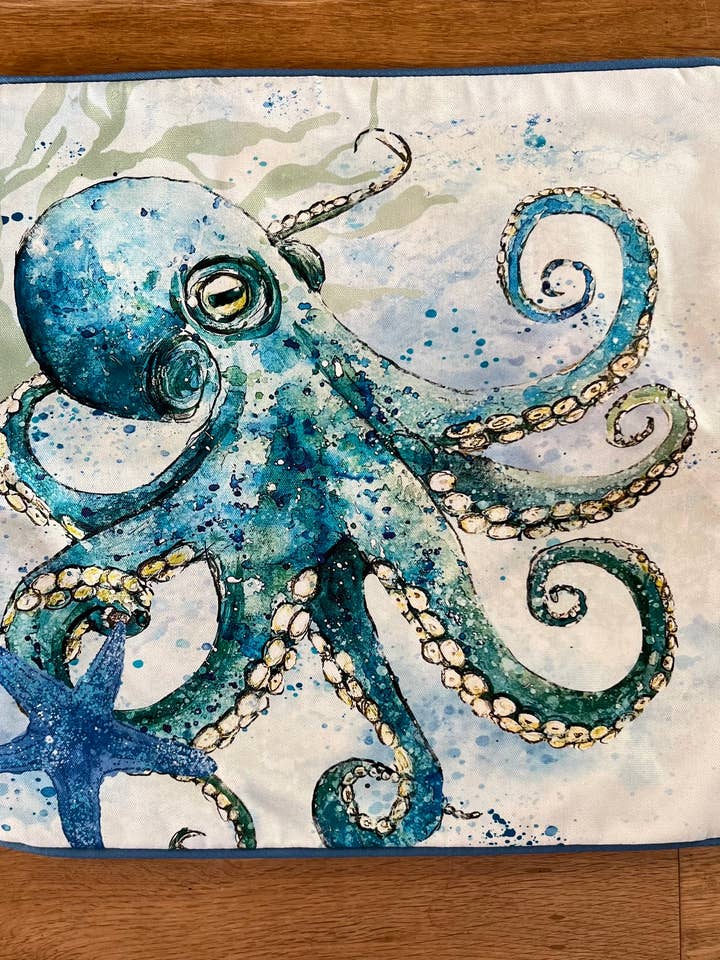 Blue Octopus Cushion (filled) for wholesale by Dollyhotdogs