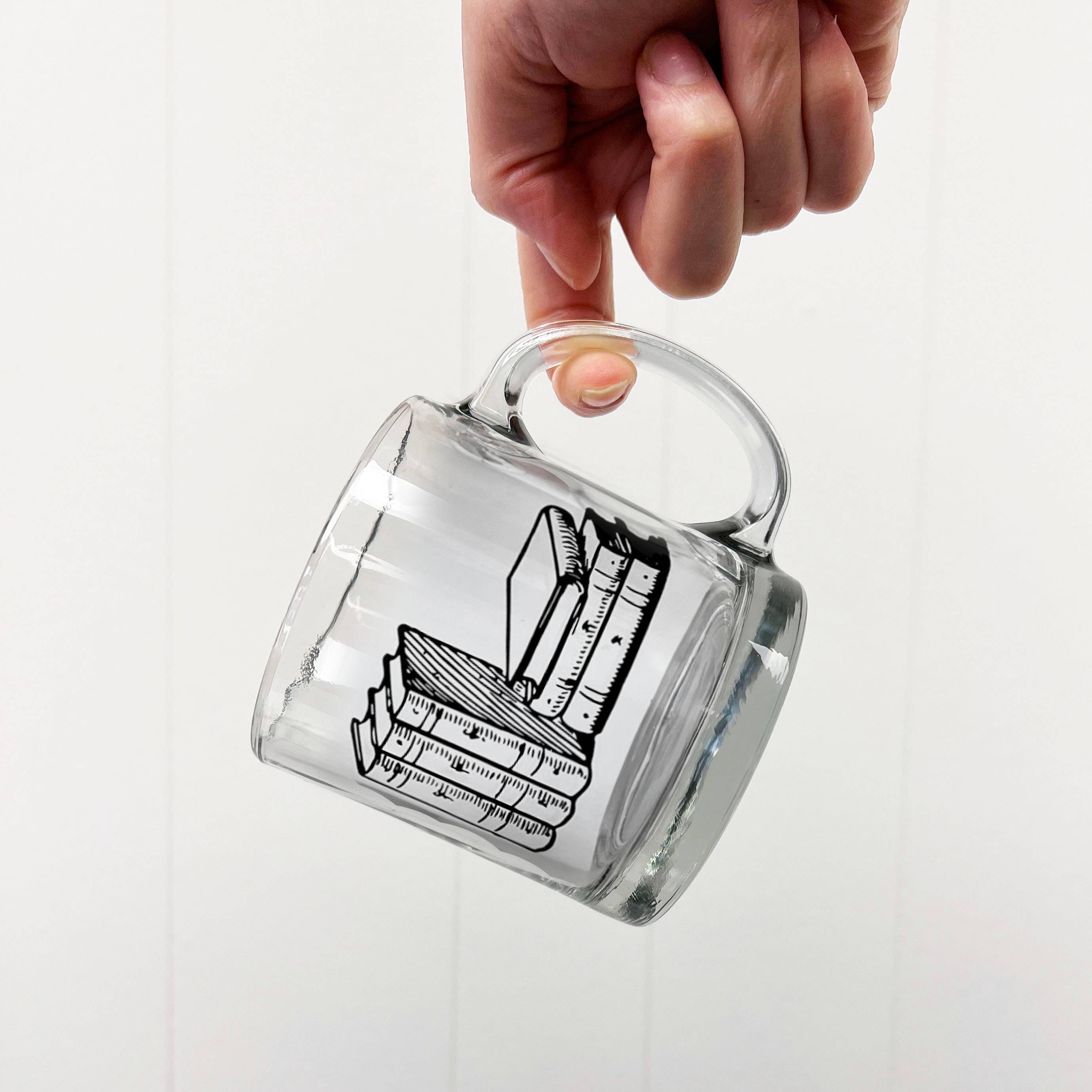 Fly Paper Products - Wholesale Coffee Mug - Stack of Books 13oz Glass Tea or Coffee Mug3