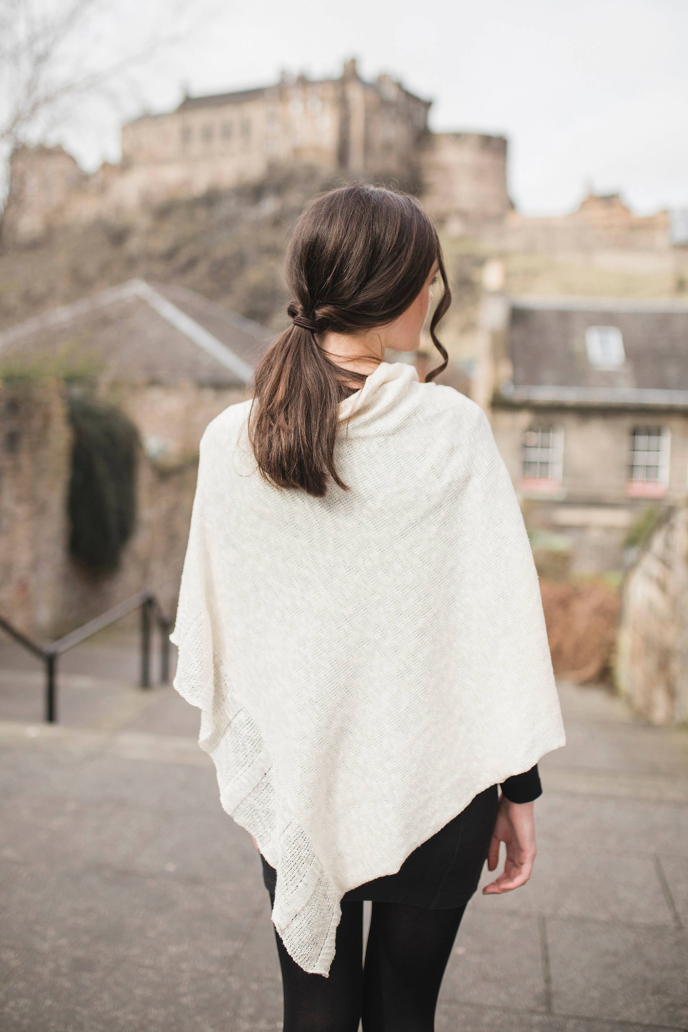 Knitted in Edinburgh – wholesale Poncho – Women's – Ecru Light Linen Cape1