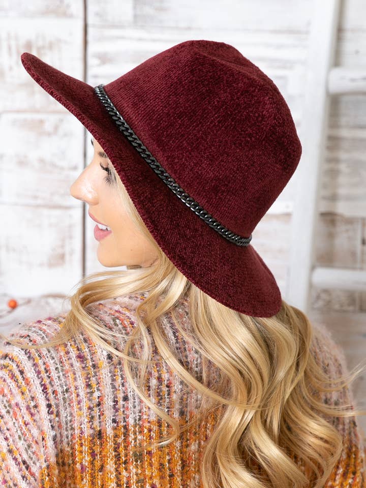 Enchanted | Chenille Ridged Fedora with Chain-link Trim for wholesale by Justin & Taylor
