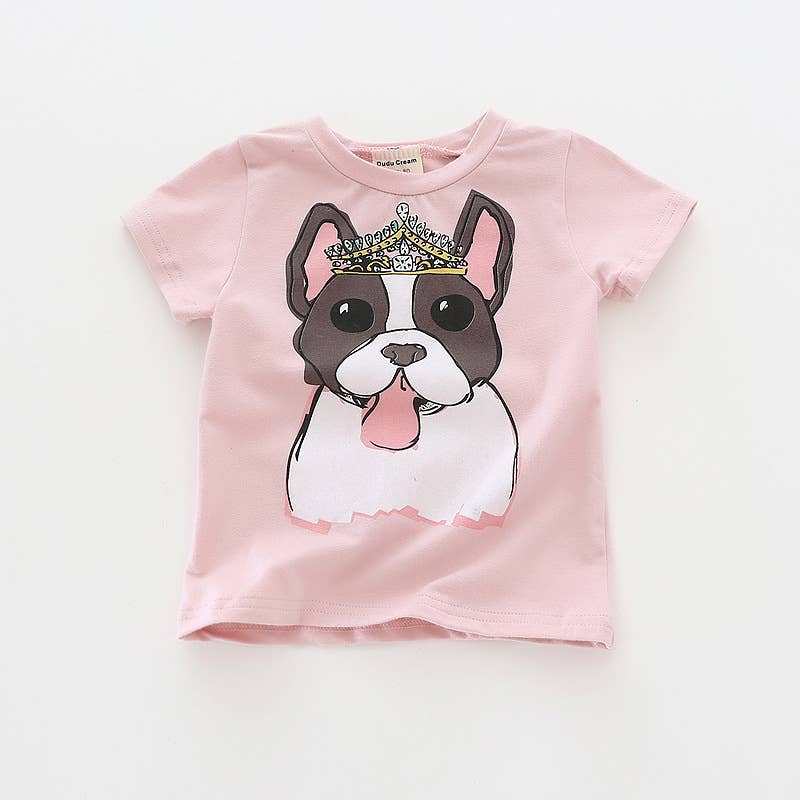 CHANG EN LLC - Wholesale Screen Printed T-Shirt - Kids - Cute Dog Print Girl's Top2