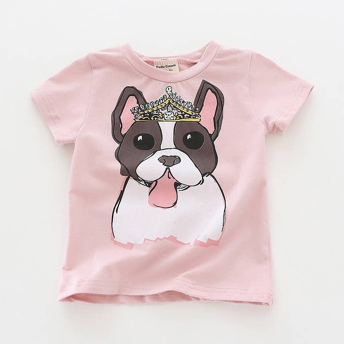 CHANG EN LLC - Wholesale Screen Printed T-Shirt - Kids - Cute Dog Print Girl's Top2