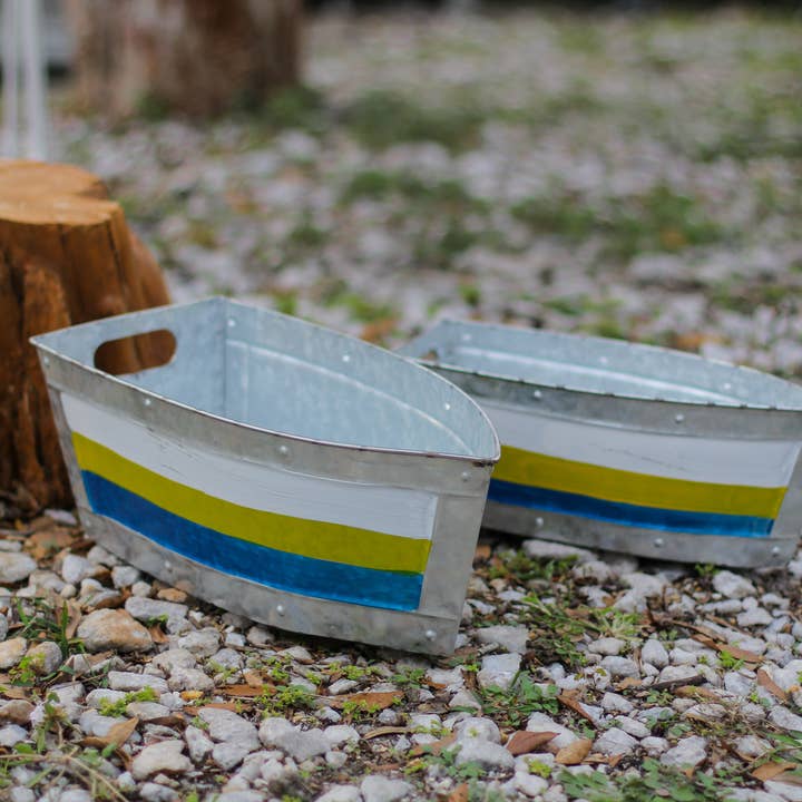 Zeckos - Vendita all'ingrosso Vasi per piante - Set di 2 fioriere per barche in metallo zincato con finitura anticata3