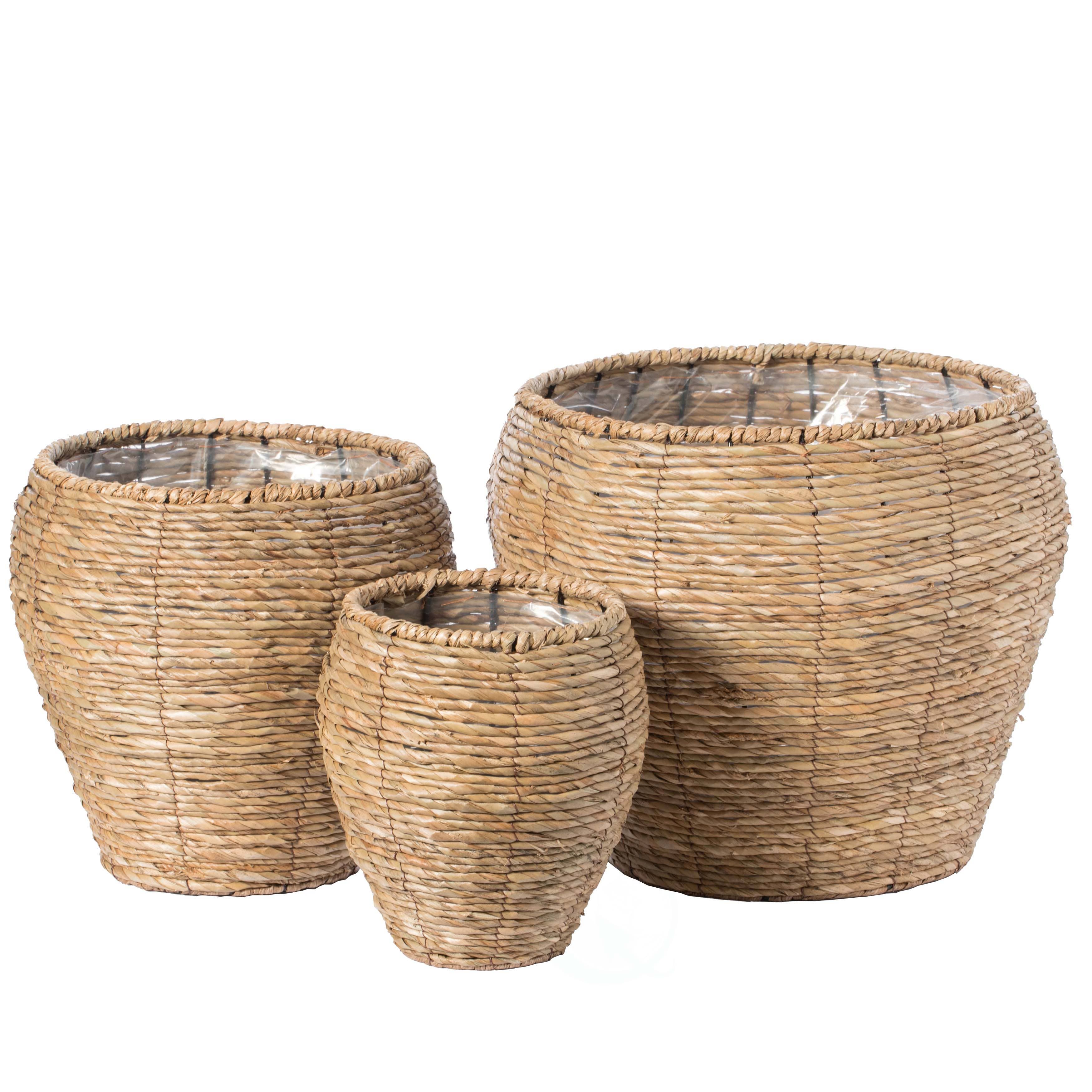 Quickway Imports - Wholesale Plant Pot - Woven Round Flower Pot Planter Basket with Plastic Lining2
