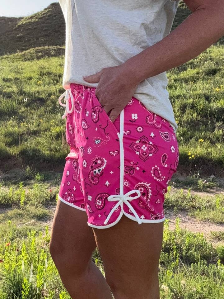 Sterling Kreek - Wholesale Shorts - Women's - Bandana Babe Hot Pink Shorts LONG