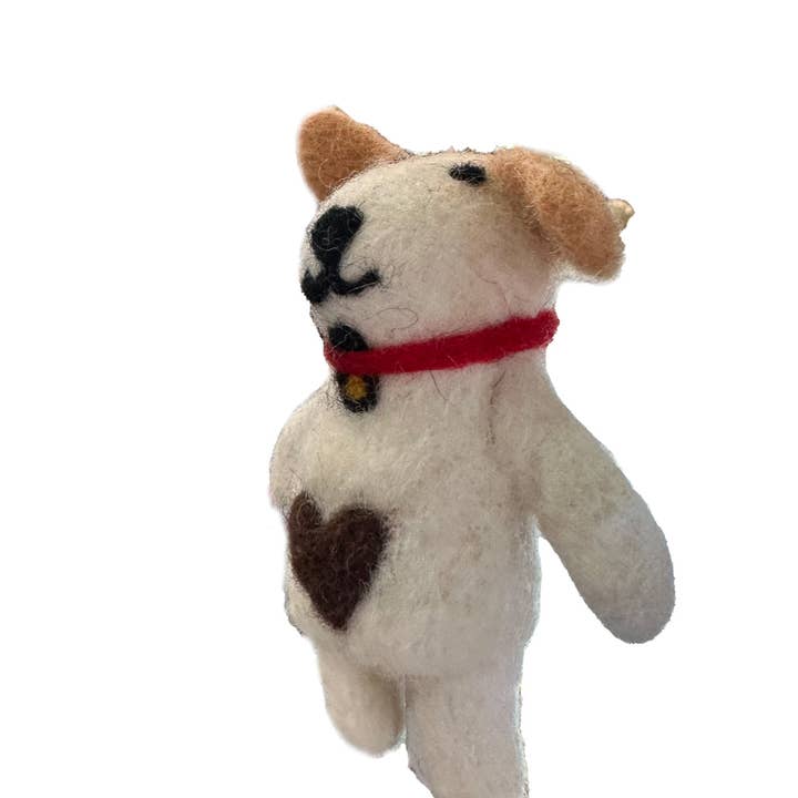 Zumki - Wholesale Finger Puppet - Kids & Baby - Brown Dog with Heart and Bell Wool Felt Finger Puppet1