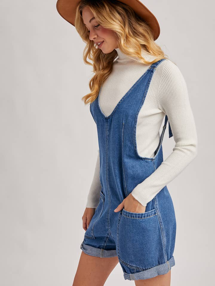 Bluivy - Wholesale Romper - Women's - DENIM DEEP V-NECK ROMPER WITH POCKETS6
