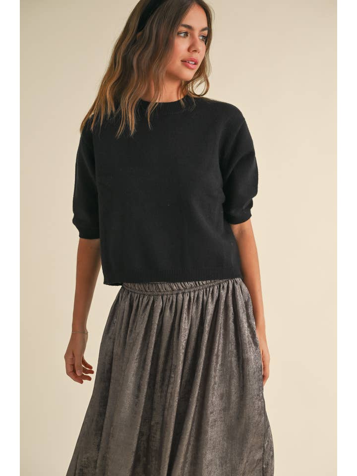 MIOU MUSE - Wholesale Knit Sweater - Women's - T3675 SHORT SLEEVE SWEATER TOP