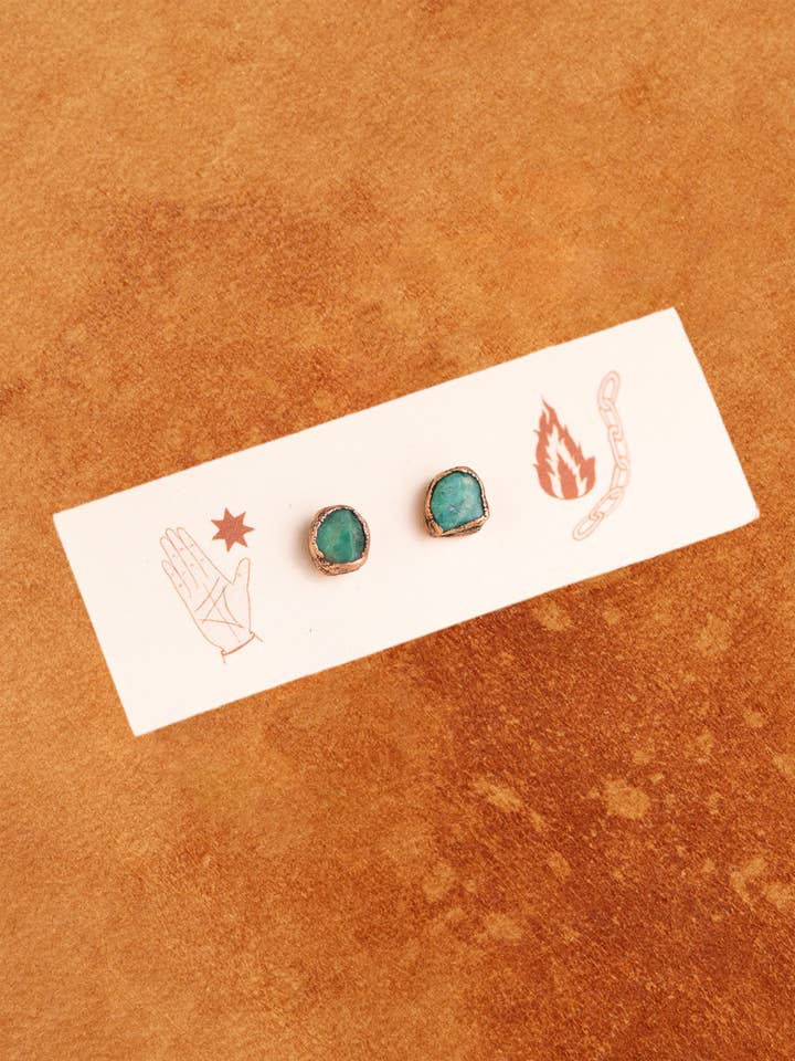 Amazonite Crystal Stud Earrings | Copper + Sterling Silver for wholesale by The Cyprus Cabinet