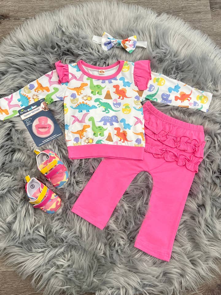 Pink Ruffled Dino Set for wholesale by Two Cute Boutique LLC