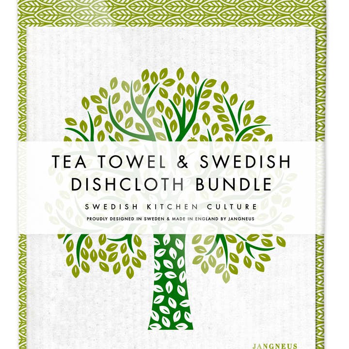 Esthetic Living - Wholesale Dishcloth - Swedish Dishcloth & Tea Towel Bundle - Tree - Green