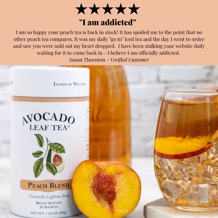 Avocado Tea Co. - Wholesale Health/Detox Tea - Avocado Leaf Peach Tea Blend - Case of 6 Canisters8