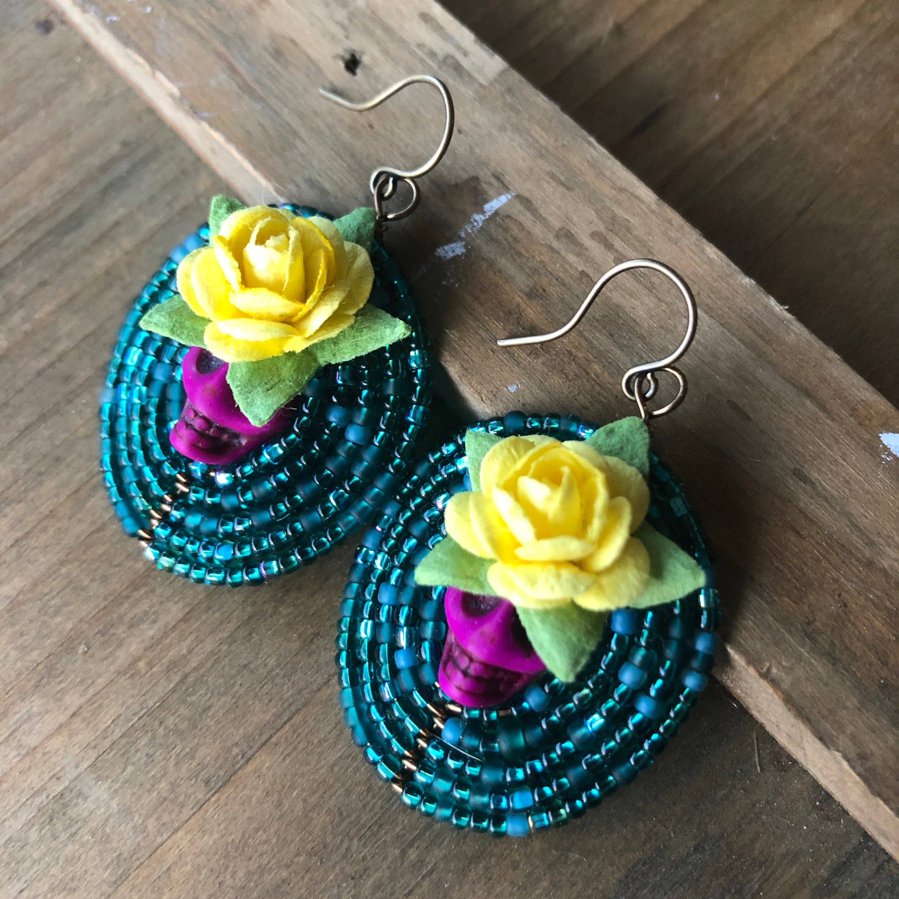 MorninGloria's - Wholesale Dangle Earrings - Large Dia De Los Muertos Beaded Earrings4