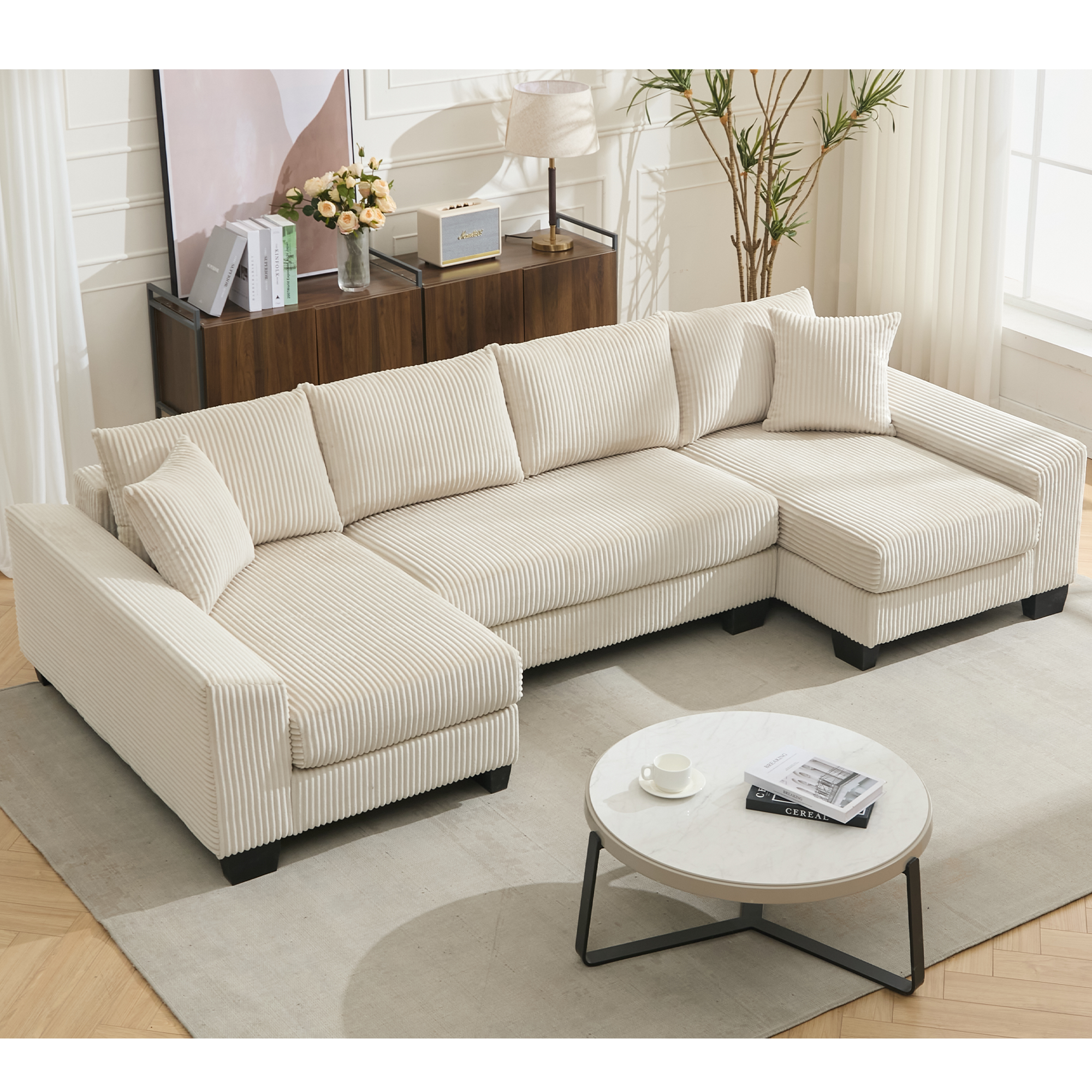 39F Inc. - Wholesale Sofa - 114" U-Shaped Sleeper Sofa with Pull-Out Bed & Chaise5