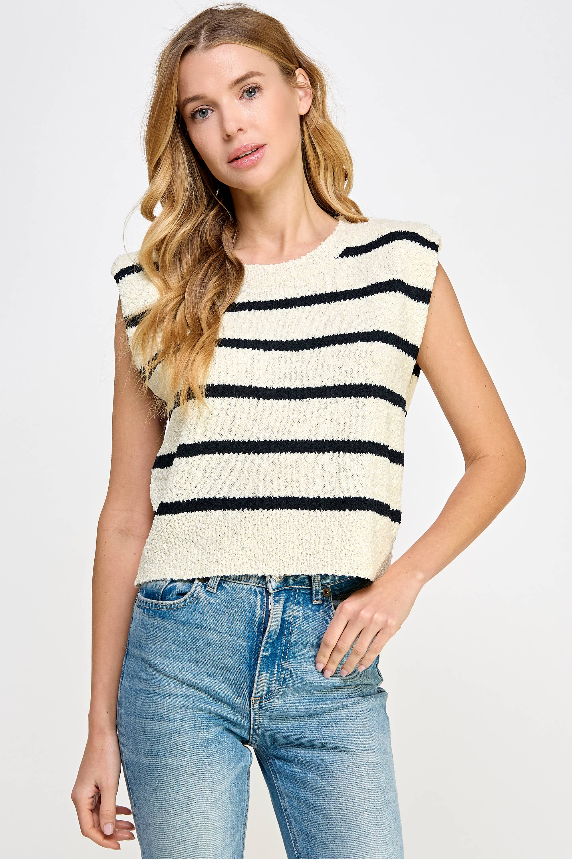 Strut & Bolt - Wholesale Tank Top - Women's - Shoulder Pad Sleeveless Textured Striped Knit Top12