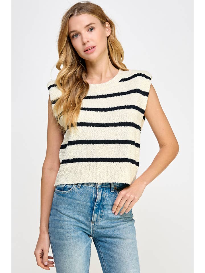 Strut & Bolt - Wholesale Tank Top - Women's - Shoulder Pad Sleeveless Textured Striped Knit Top12