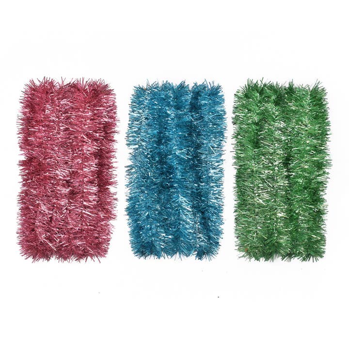Tinsel Garland | Pink | Blue | Green | 27ft - 9ft each color for wholesale by Country Silk