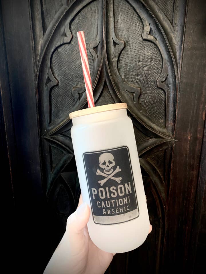 Poison Arsenic Frosted Glass Cup with Lid & Straw – Gothic for wholesale by Psychic circle oddities