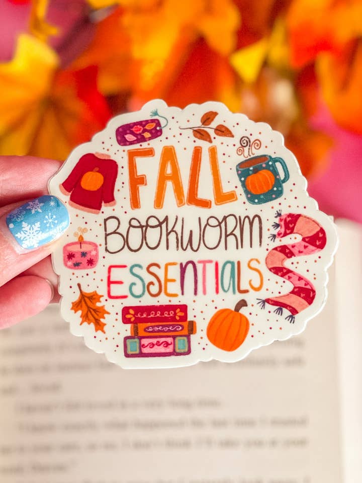 Autocollant en vinyle Fall Bookworm Essentials pour la vente par Emily Cromwell Designs