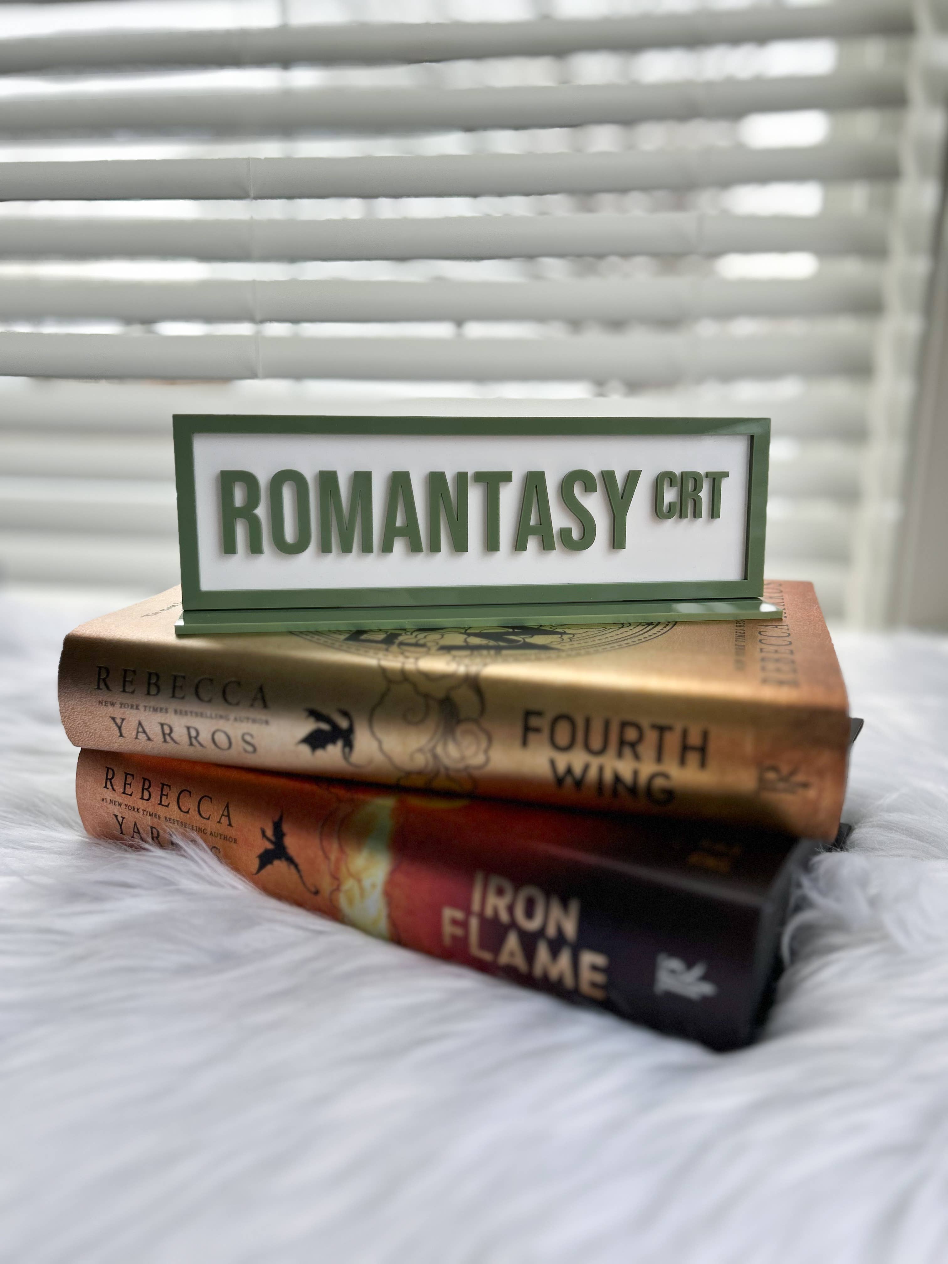 The Bookish Bird Co. - Wholesale Sign - Romantasy Crt Acrylic Shelf Sign w/ Stand0