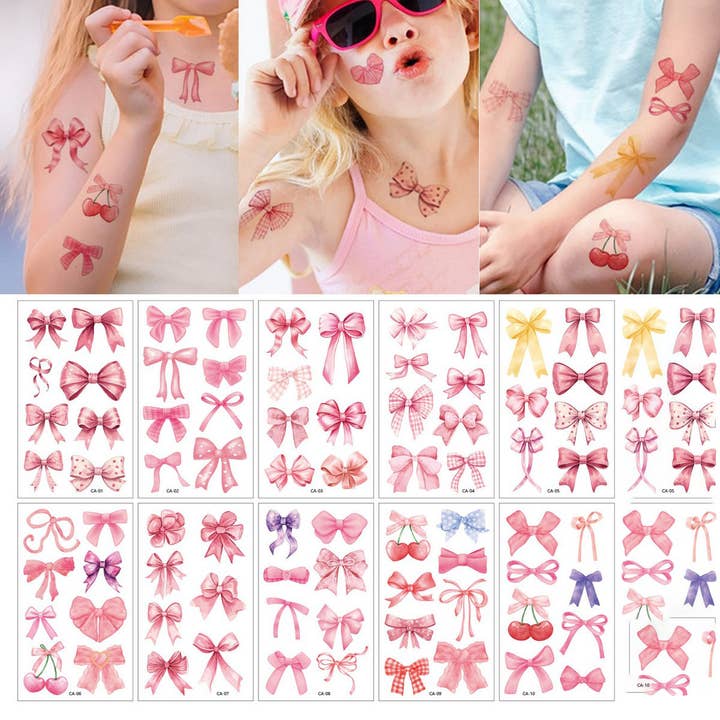 Pink Bow Tattoo Stickers for Kids – Temporary_CWMM8226 for wholesale by ACCITY