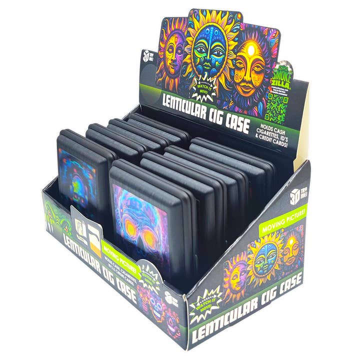 Novelty Brands - Wholesale Humidor/Cigar Accessory - Metal Cigarette Case with Lenticular Front - 8 Piece Display