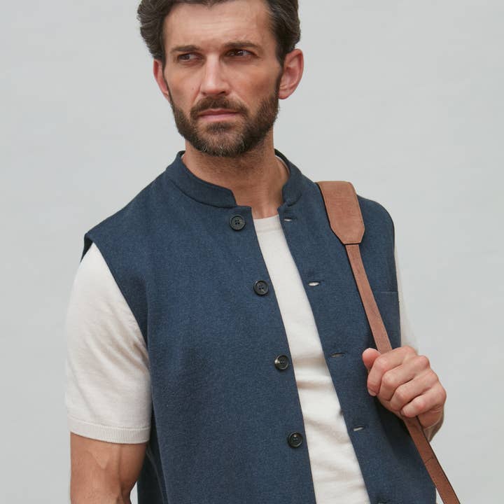 Colete Nehru masculino em malha de algodão de peso médio por atacado de Paul James Knitwear