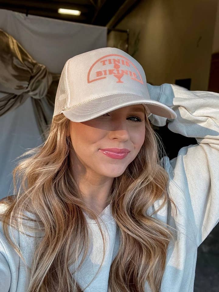 Tinis & Bikinis Tan Trucker Hat for wholesale by Southern Bliss Co.