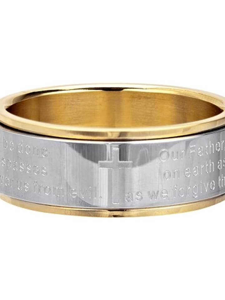 Polished Stainless Steel and Gold PVD Plated Spinner Ring for wholesale by Just Mens Rings