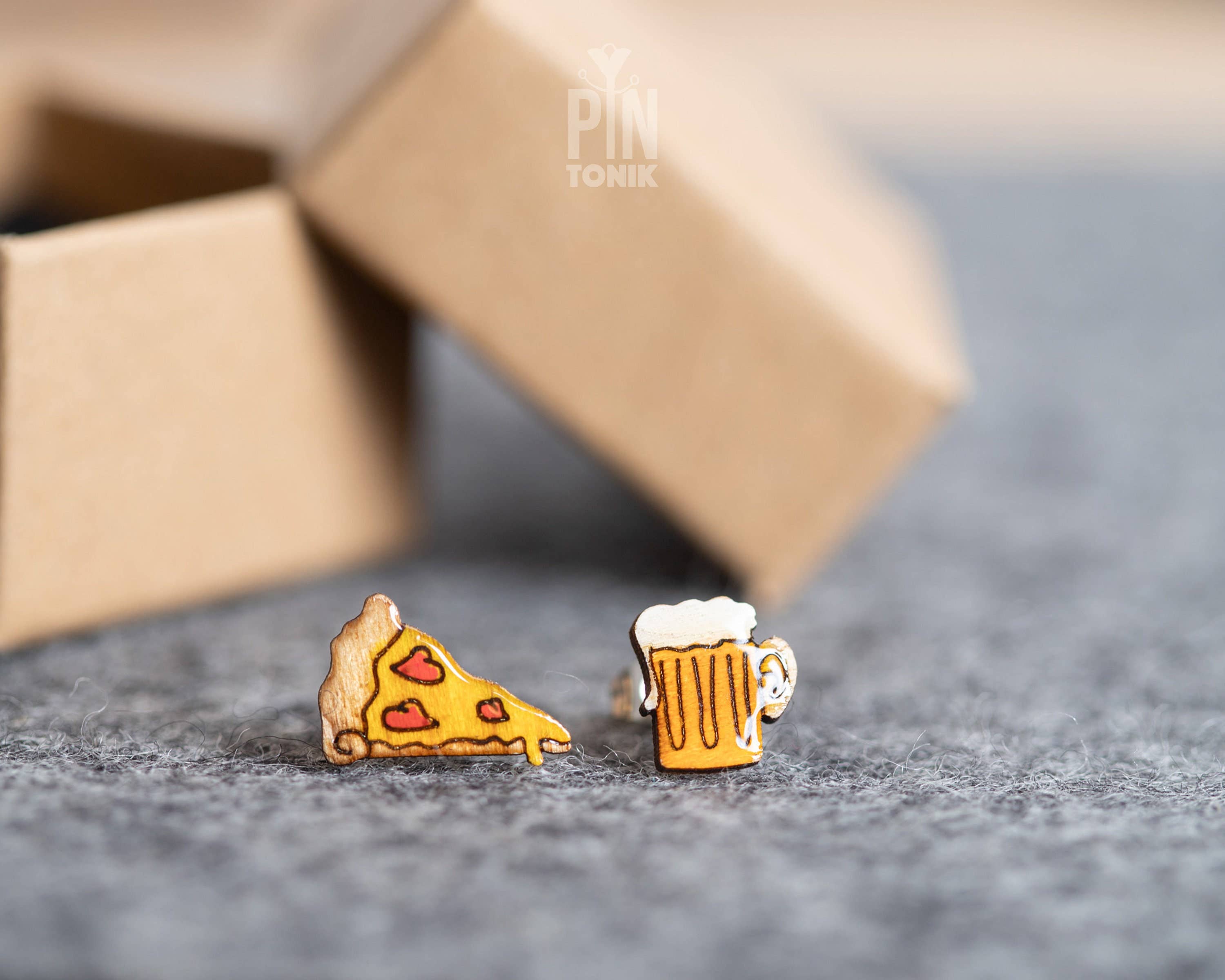 PinTonik - Wholesale Stud/Post Earrings - Quirky Pizza and Beer Stud Earrings - Octoberfest Gifts5