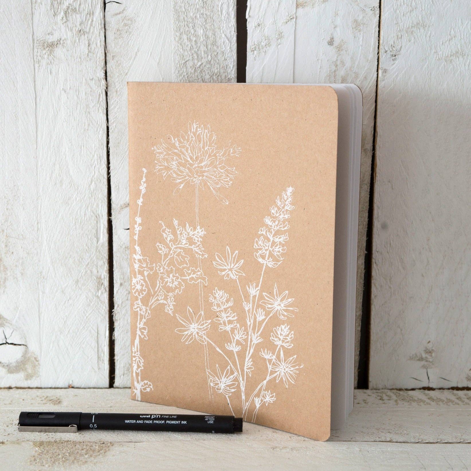 Helen Round - hand printed linen (US Duties Paid) – wholesale Notebook – Notebook With Plain Paper - Handprinted Garden Flowers Cover3