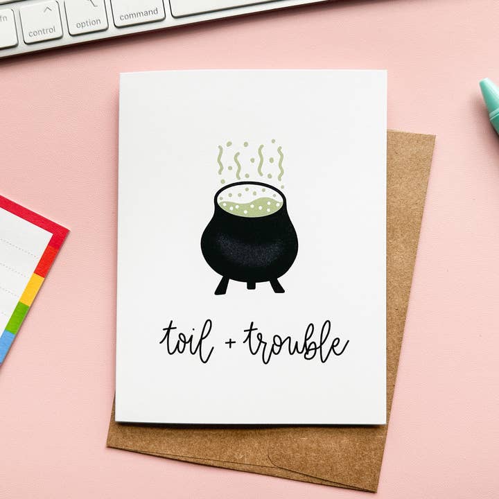 Toil + Trouble Witchy Notecard for wholesale by The Harpy Otter Co
